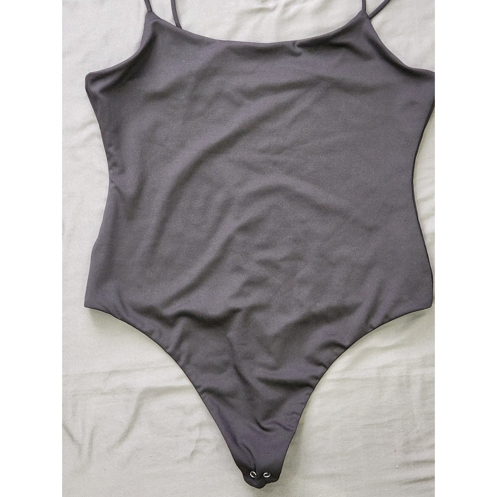 Anthropologie Womens Scoop Neck Spaghetti Strap Thong‎ Bodysuit Black Large